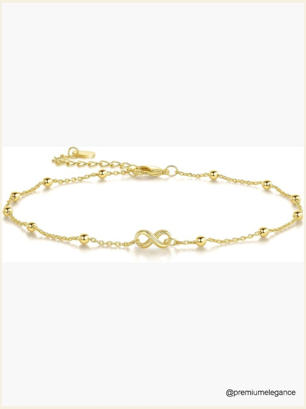 14K Gold Anklet Infinity Symbol Bead Adjustable Size